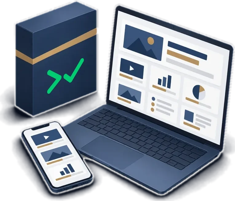 Kursbox, Laptop und Smartphone mit der Videoanleitung